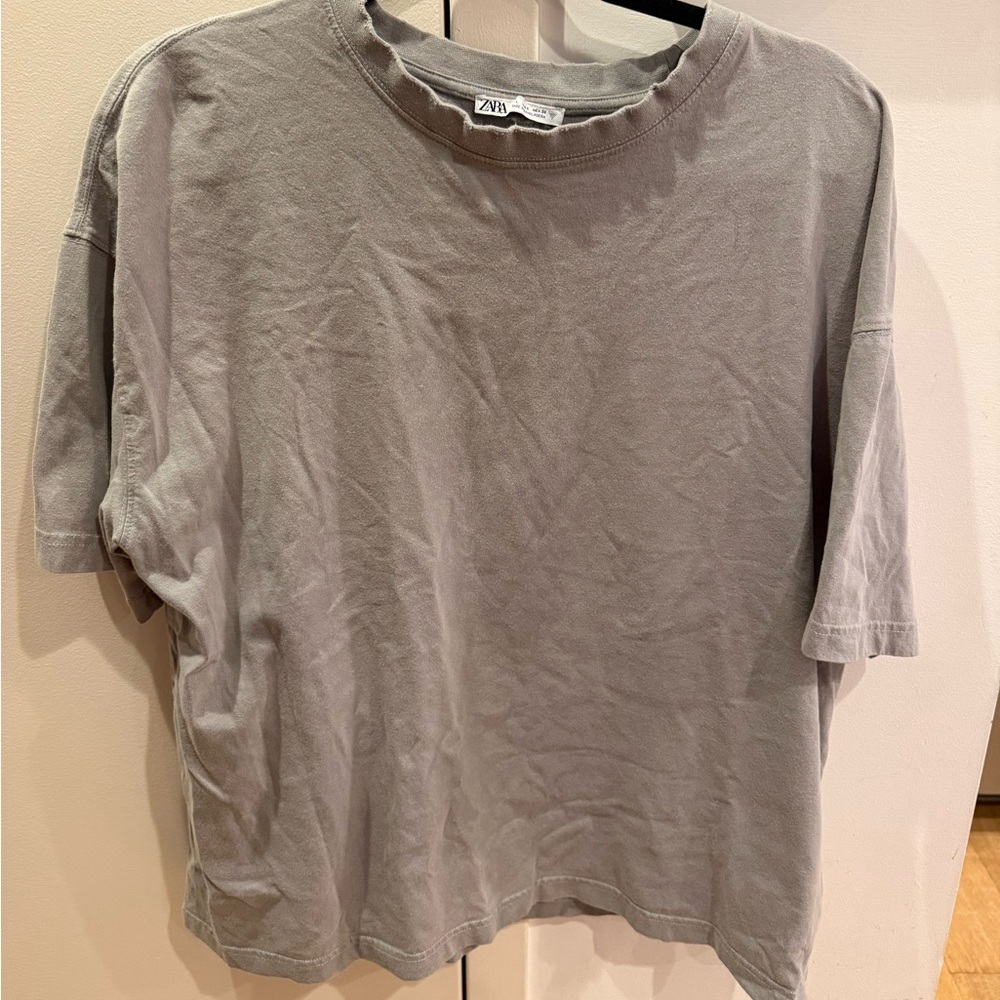 Zara Men Short Sleeve Crewneck T-Shirt — Light Gray